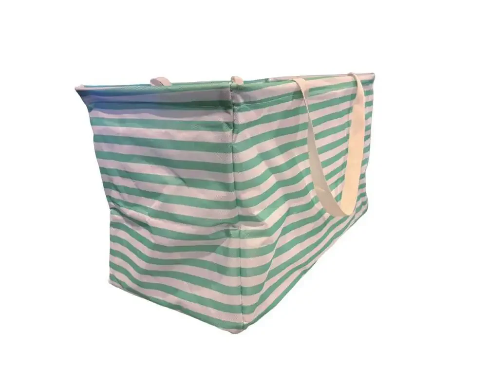 Household Essentials Krush Rectangle Utility Tote Bag in Teal Stripes